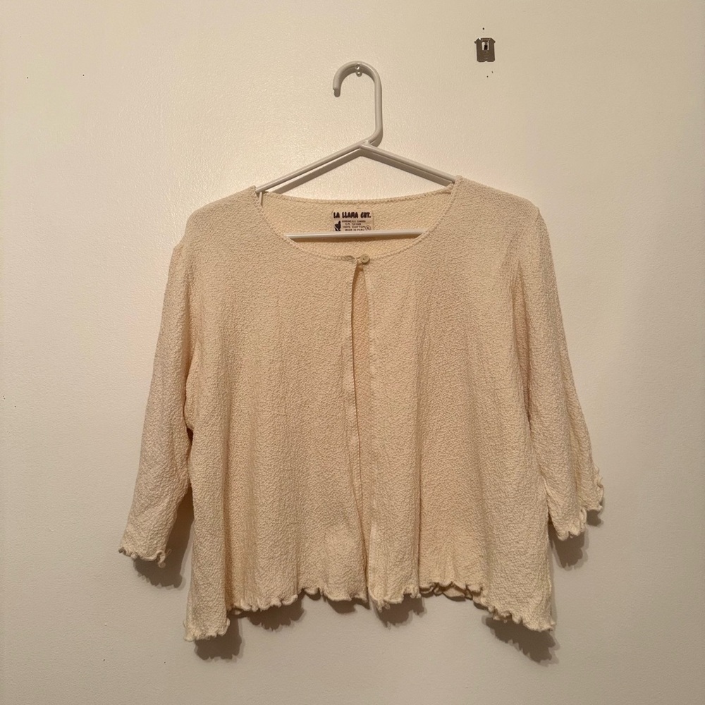 Vintage - Made in Peru Cotton Cream Textured Cardigan